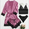 Customized cross-border trade one-piece consignment long-sleeved bathrobes, sexy and charming silk-like home wear, four-piece home wear Specification image